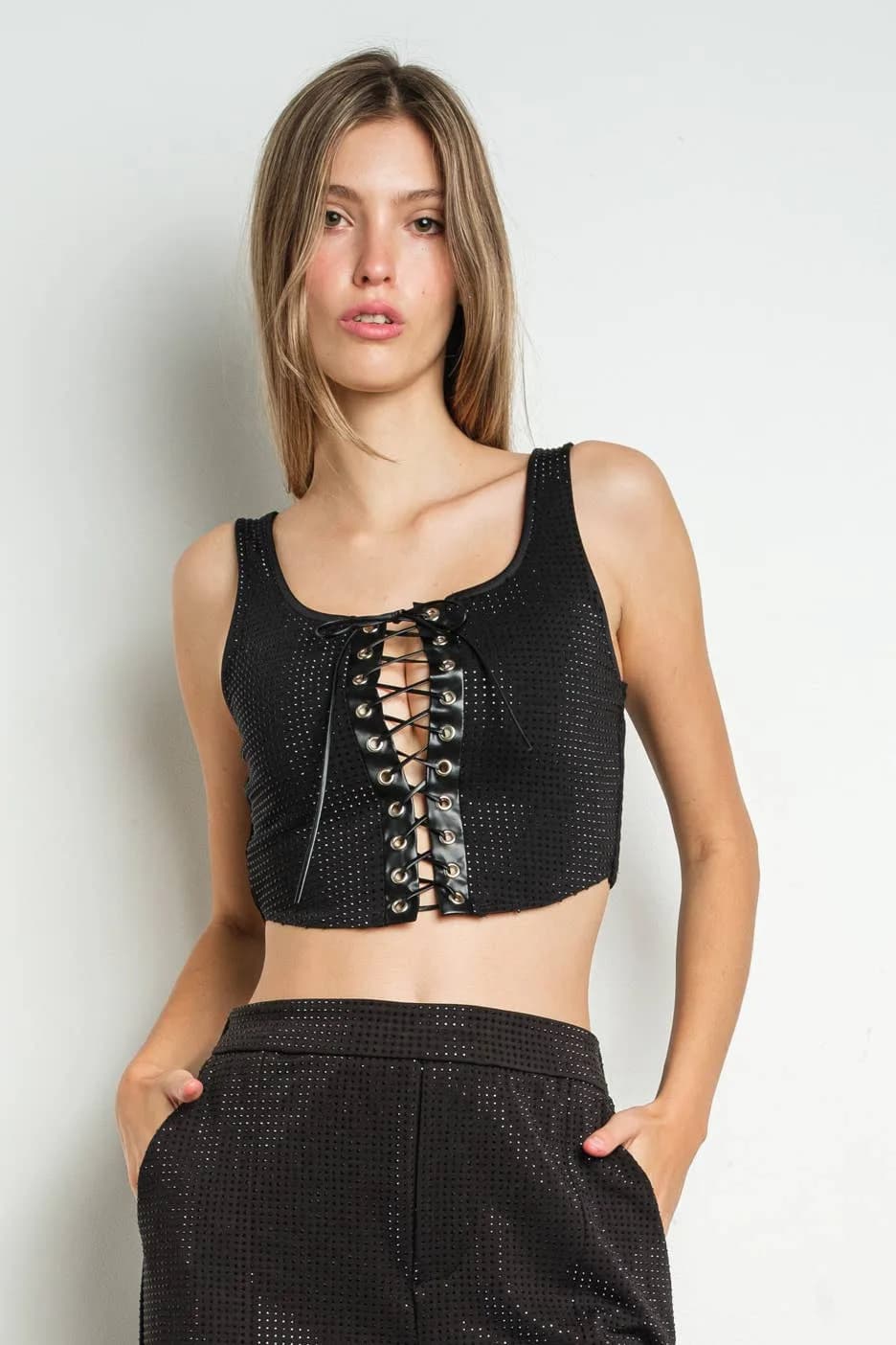 KIWI Lace Front Rhinestone Corset Top