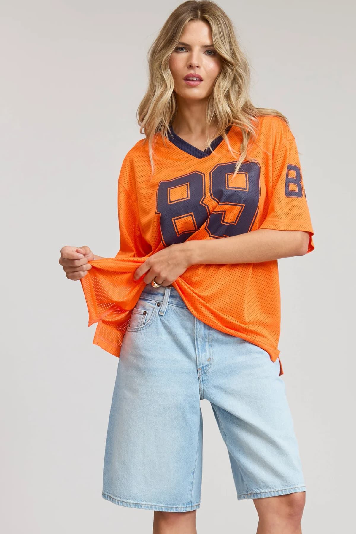 V Neck Sporty Jersey Shirt Top With Printed 89