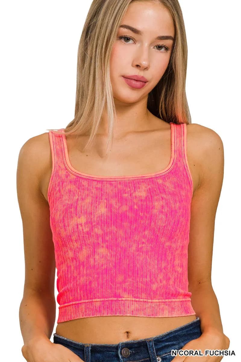 Washed Ribbed Cropped Tank Top Zenana (Fushia)