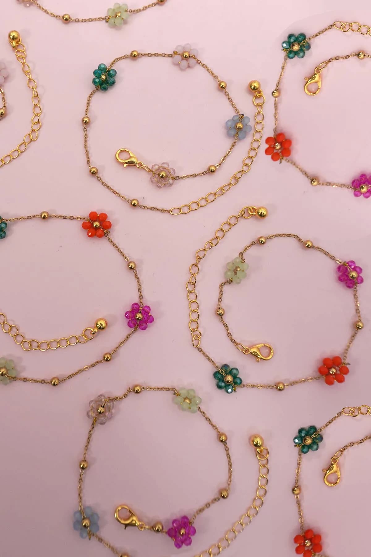 Summer Multi Beaded Flower Charm Bracelet
