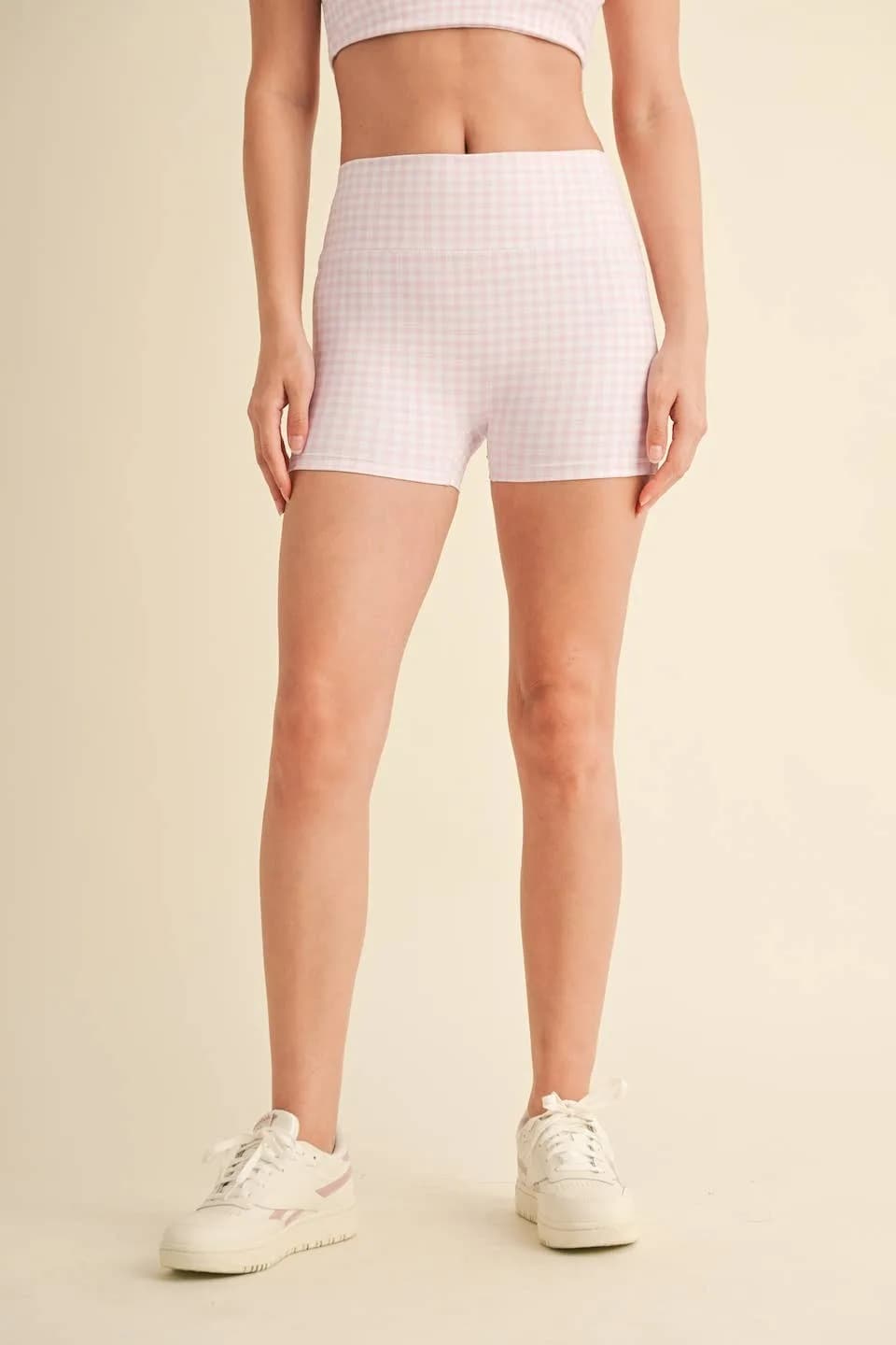 Gingham Print Mid-Rise Mini Shorts by Kimberly C