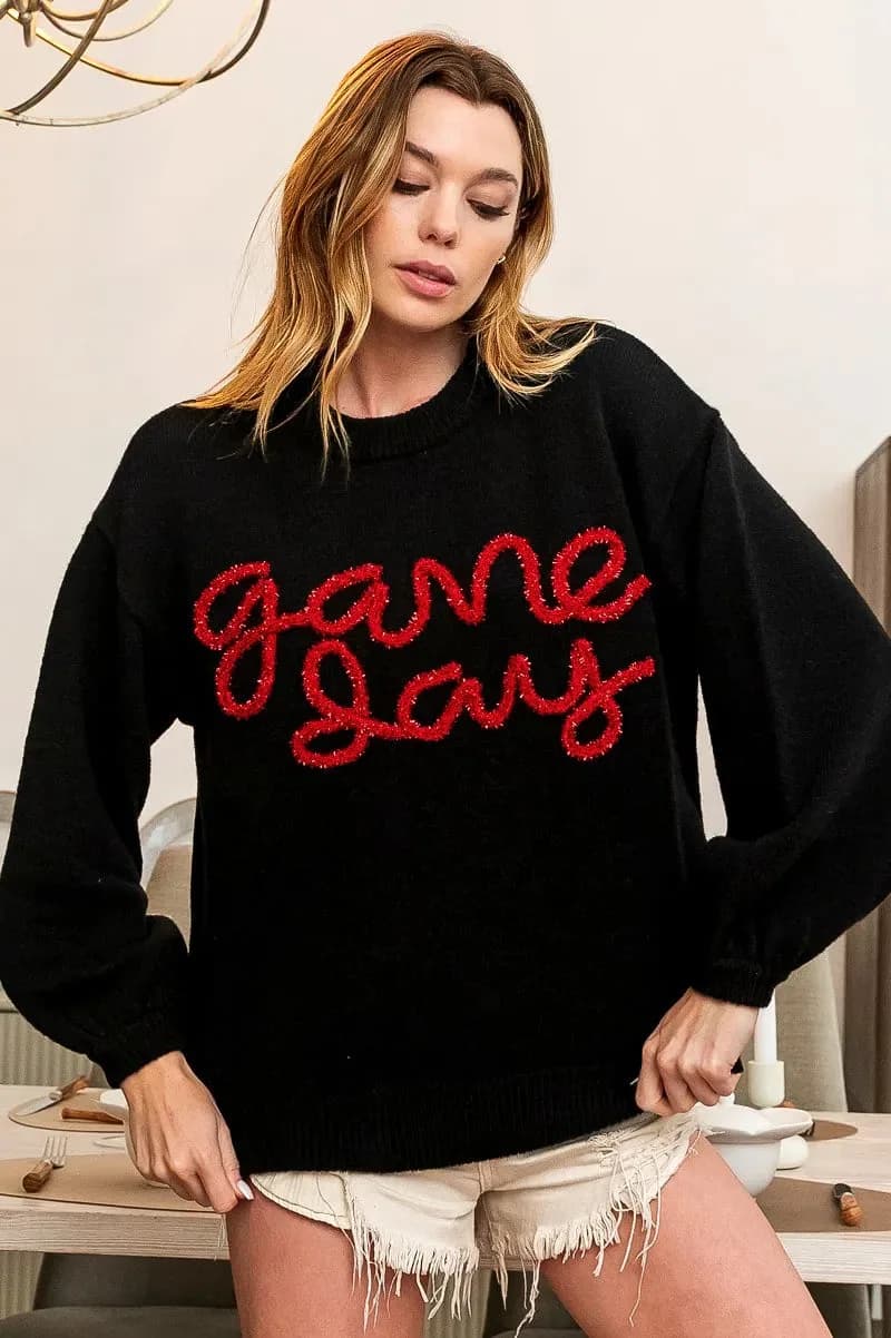 BiBi Game Day Metallic Letter Sweater