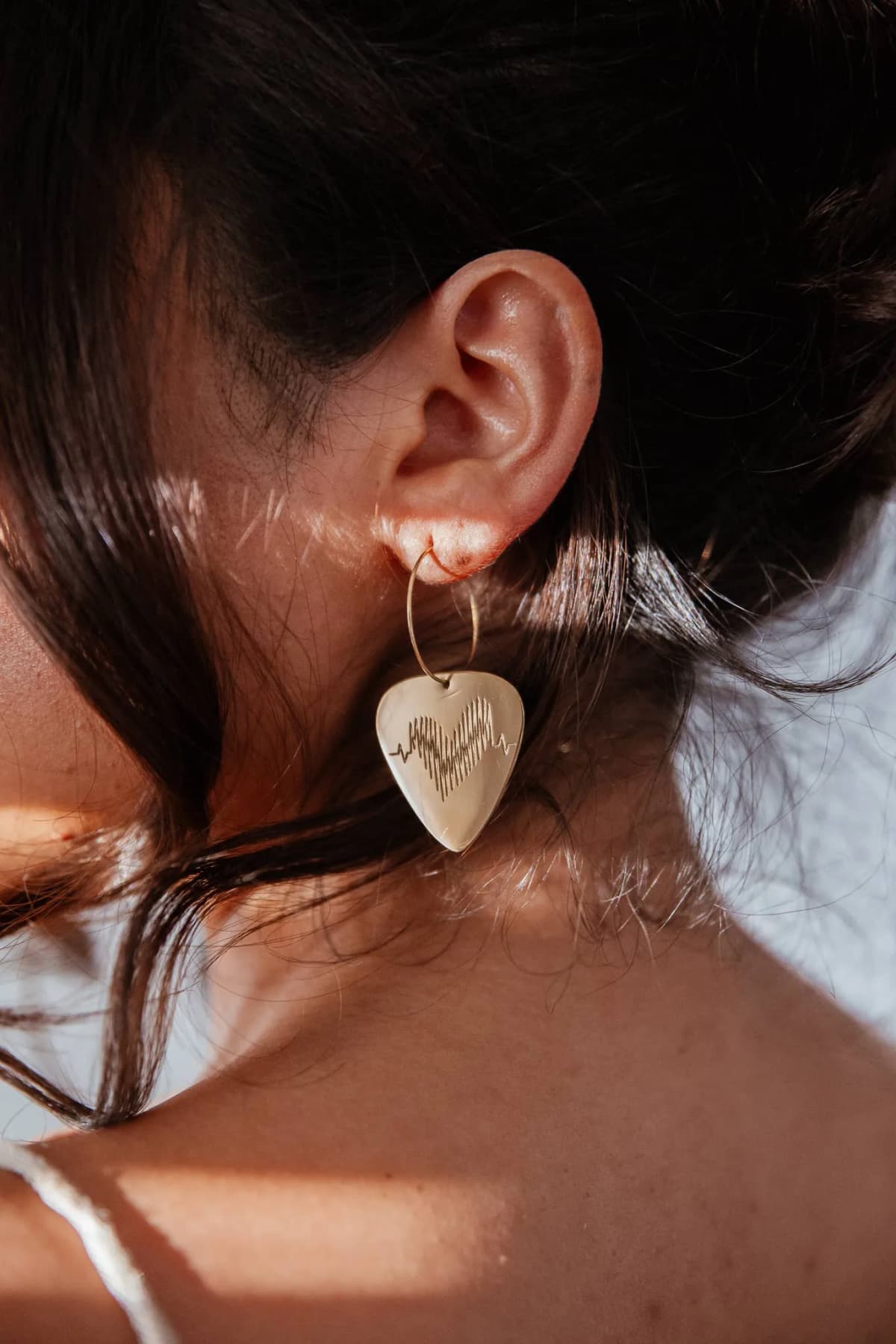 Rose Gold Hoop Earrings Groupie Love Guitar Picks (50mm)