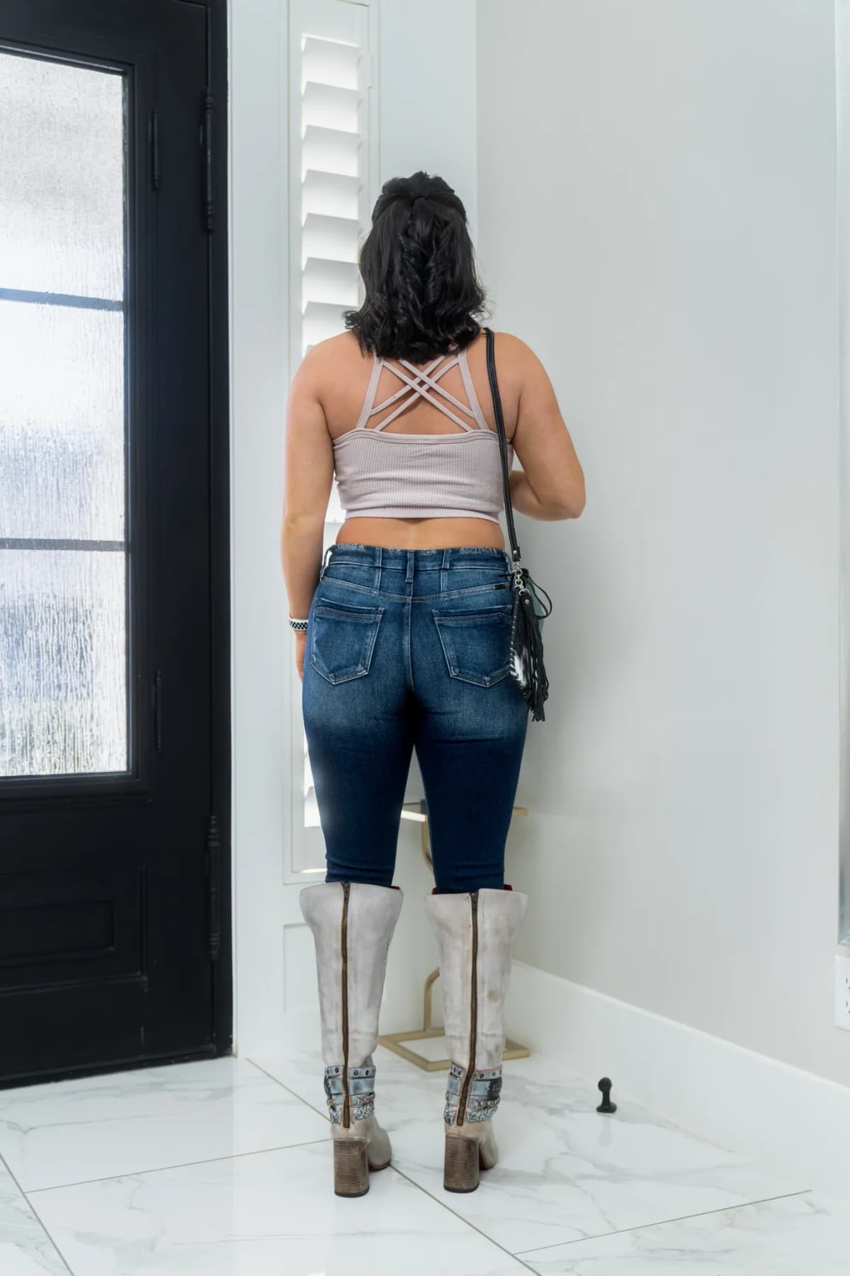 Oatmeal Strappy Back Crop Ribbed Seamless Tank Kimberly C