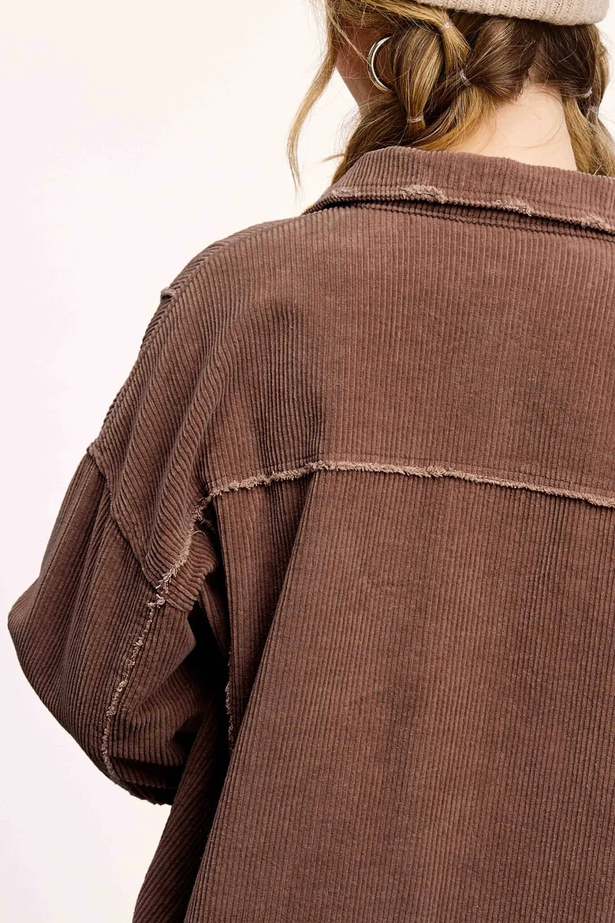 Washed Corduroy Oversized Button Down Jacket (Coffee)