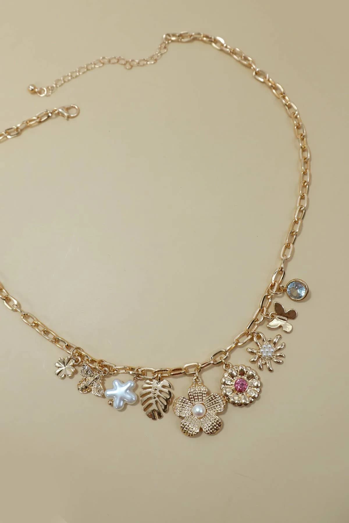 Charm Necklace Flower Leaf Bee Butterfly