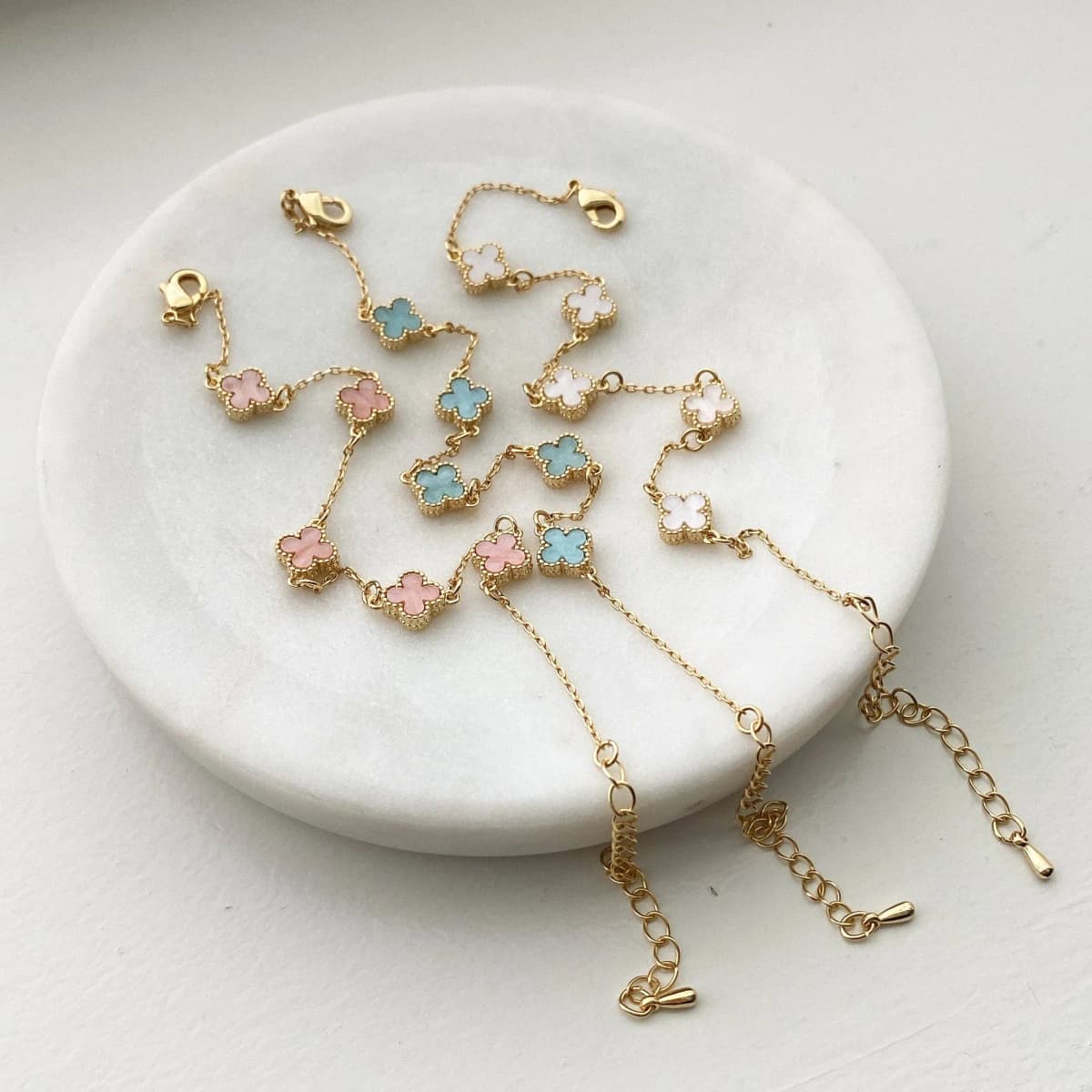 Gold Clover Leaf Mini Bracelet Multiple Colors