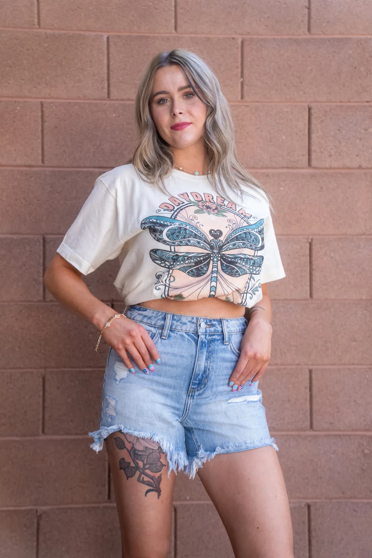 High Rise Uneven Hem Shorts