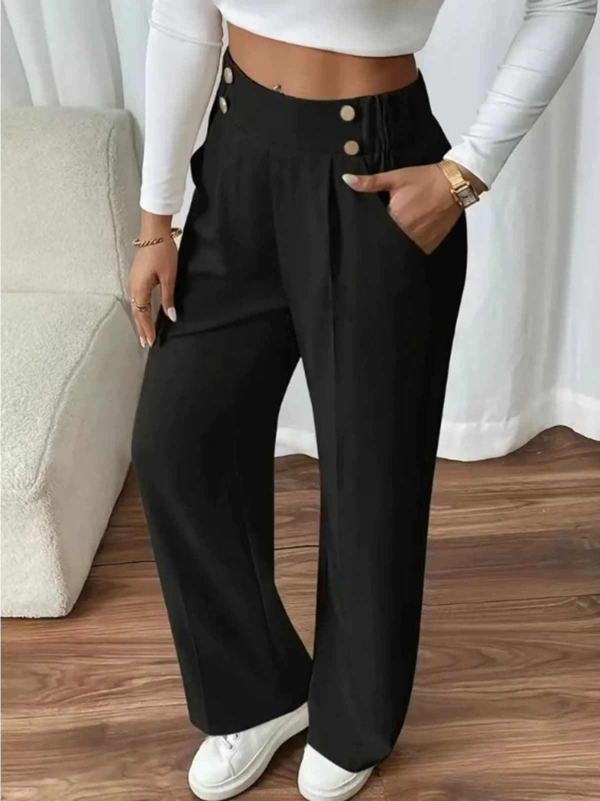 Black High Waist Wide Leg Pants