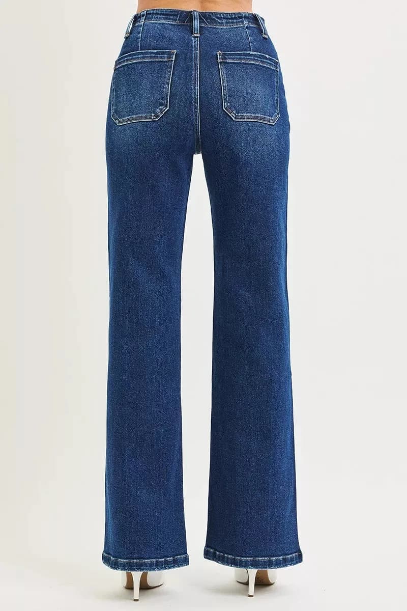 RISEN Full Size High Rise Wide Leg Jeans with Front Tie Detail Plus Size