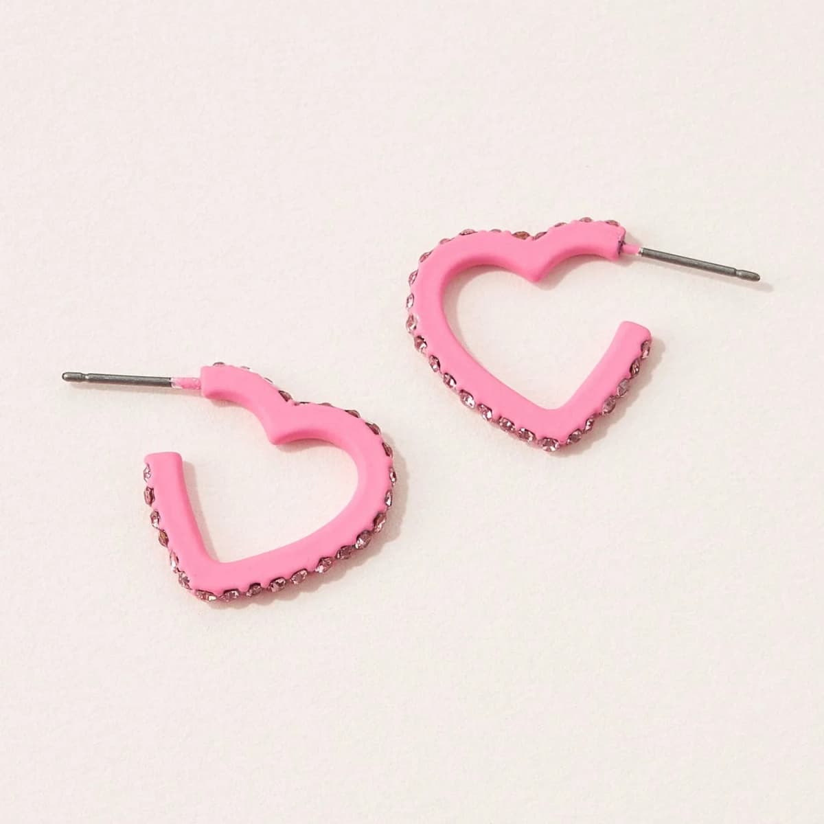 Matte Color Coating Heart Hoop Earrings with Pave Stone (Red)