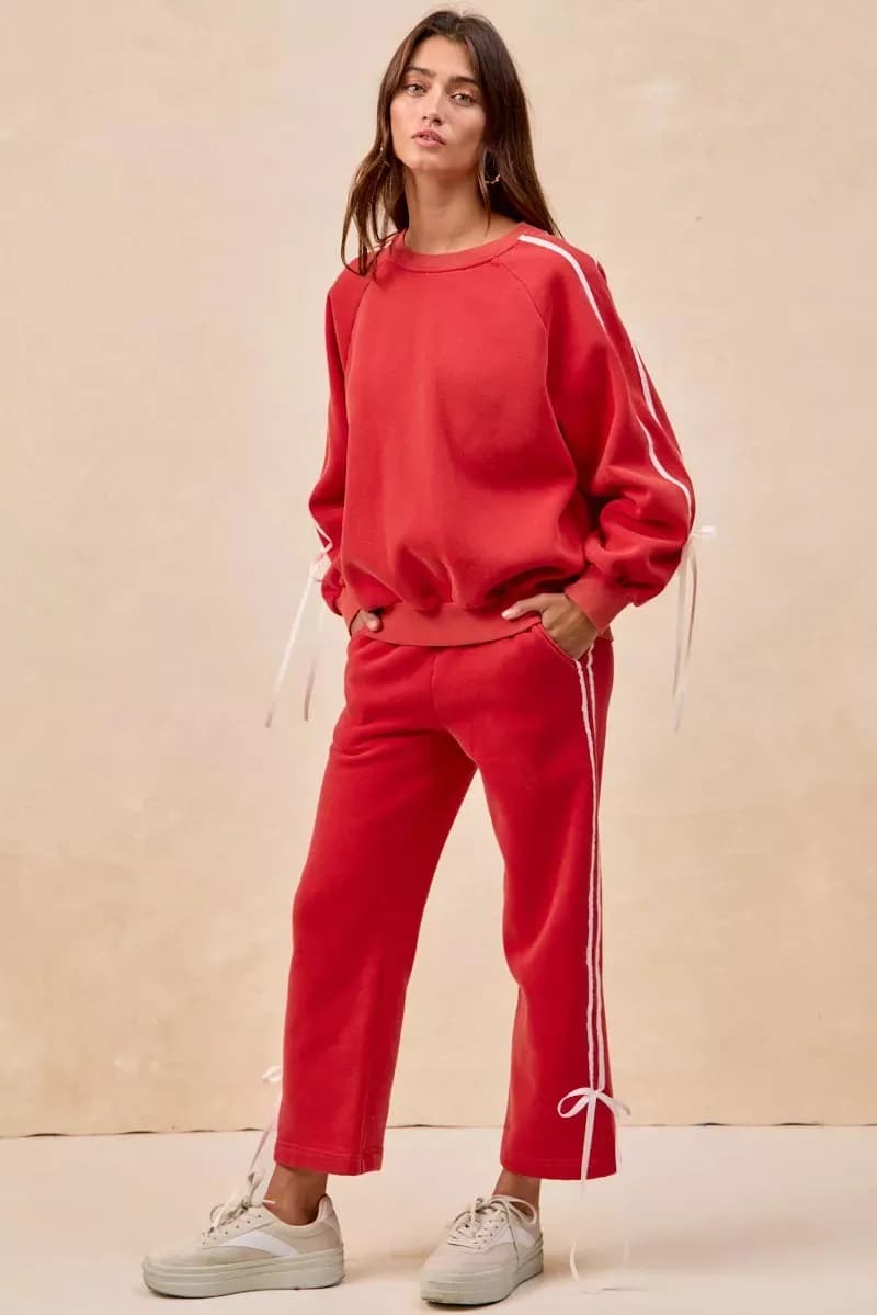 BiBi Side Lined Bow Details Fleece Sweatpants