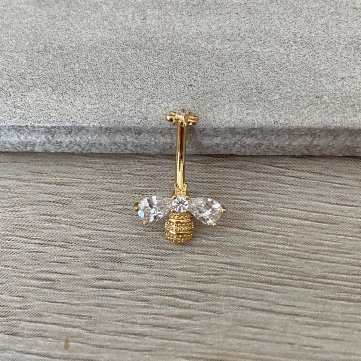 Internally Threaded Gold Bee Belly Button Piercing 14G 10mm Surgical Steel
