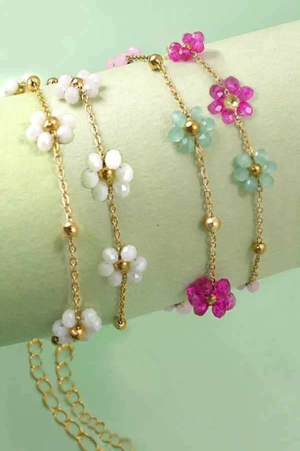 Summer Multi Beaded Flower Charm Bracelet