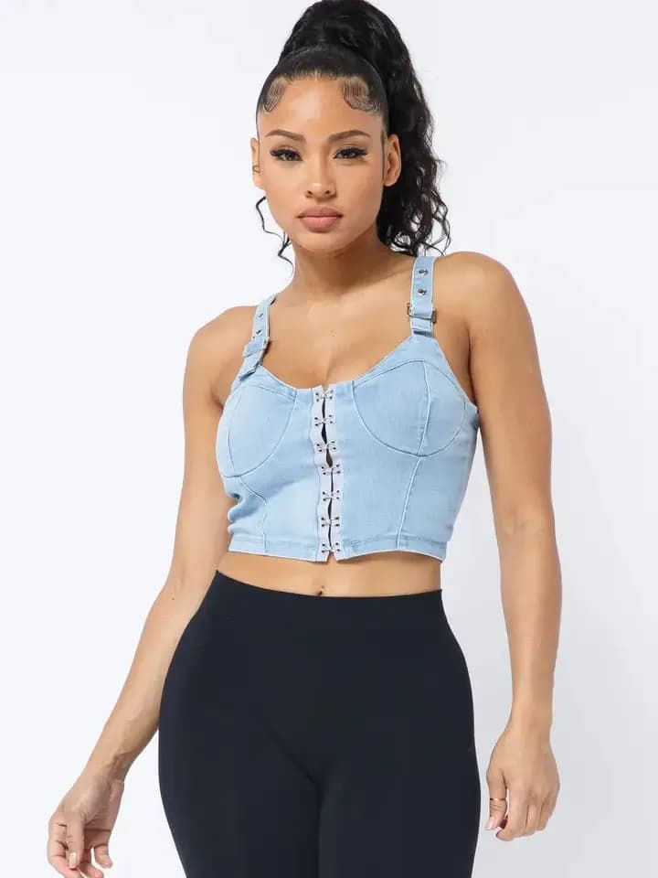 Crop Top With Buckle Style Straps Boswell (Dark Denim)