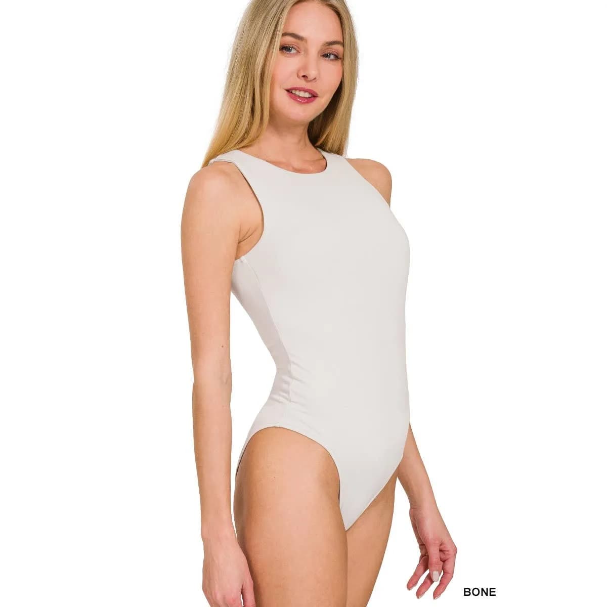 Boat Neck Sleeveless Padded Bodysuit Apolline (White)