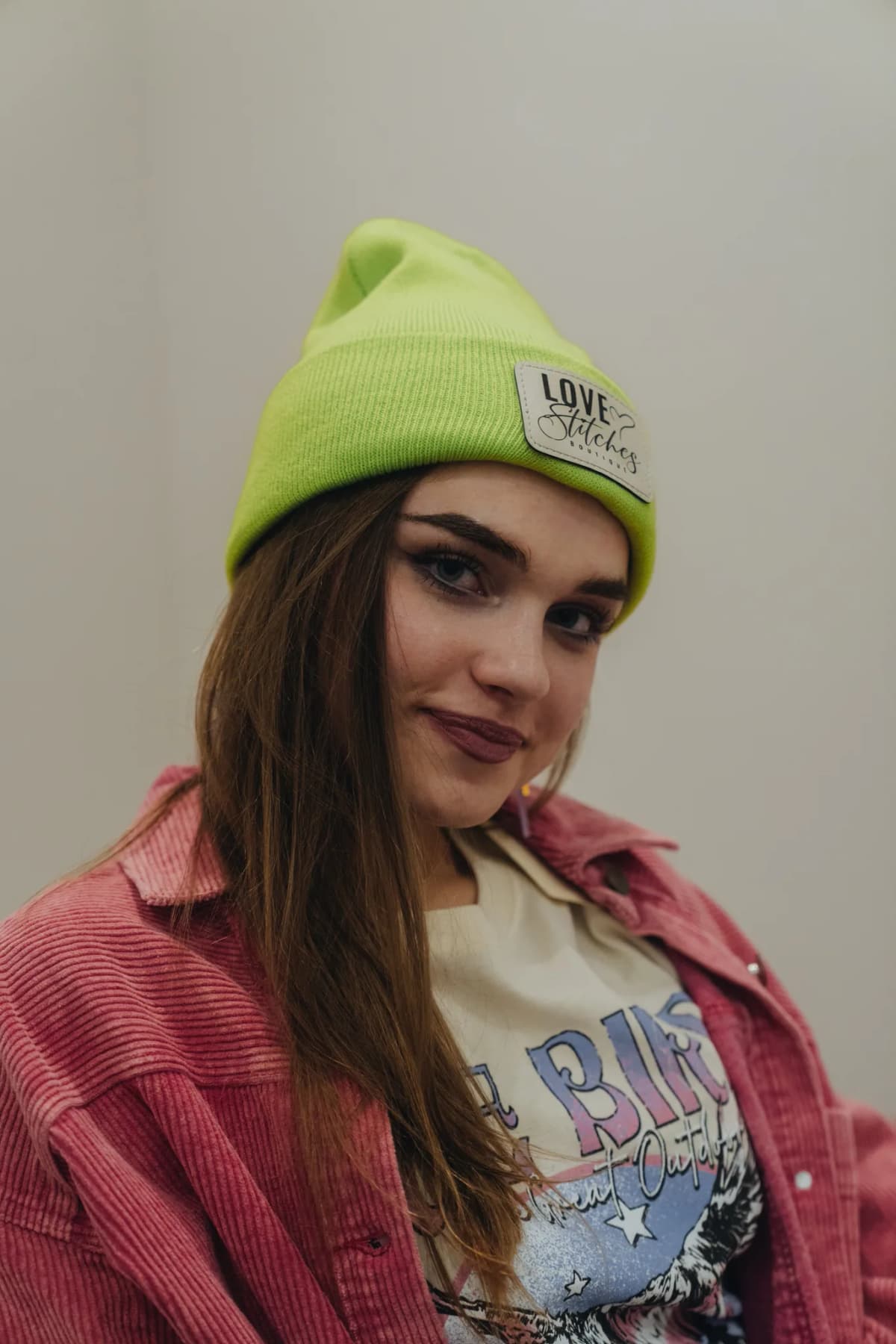 Boutique Beanie Winter Hats Love Stitches Logo Lasting Impressions CT (Green)