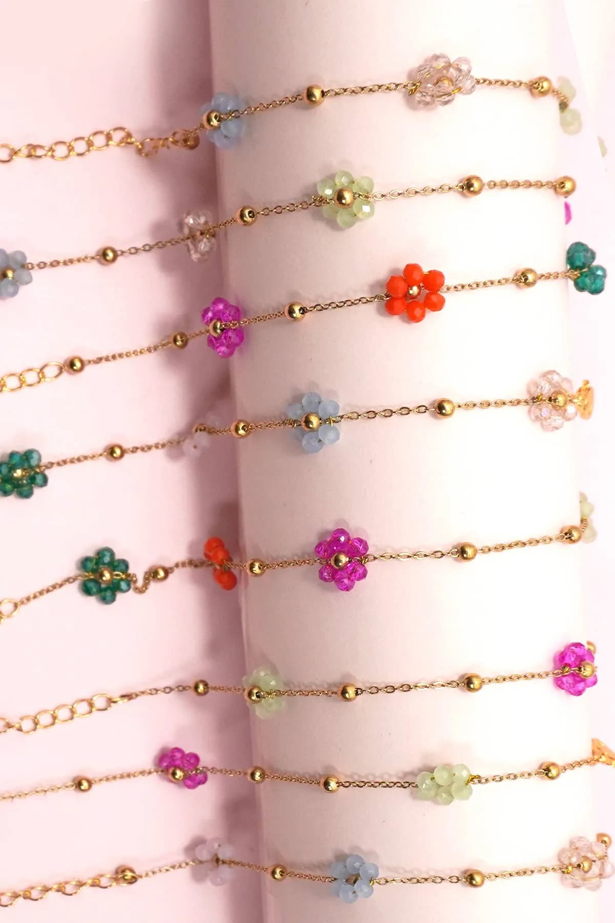 Summer Multi Beaded Flower Charm Bracelet