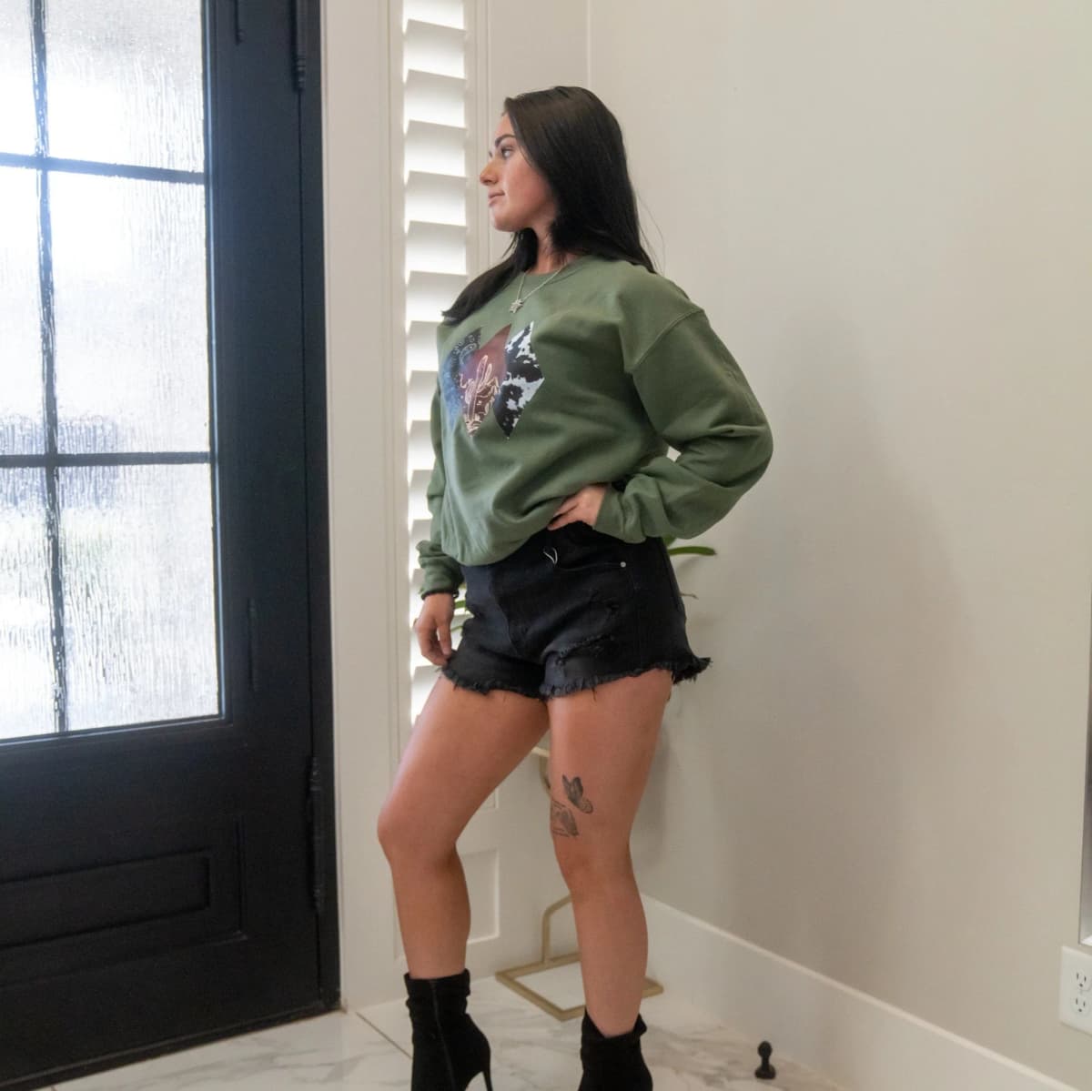 Diamond Cactus Cowhide Sweatshirt by Buckin Barn