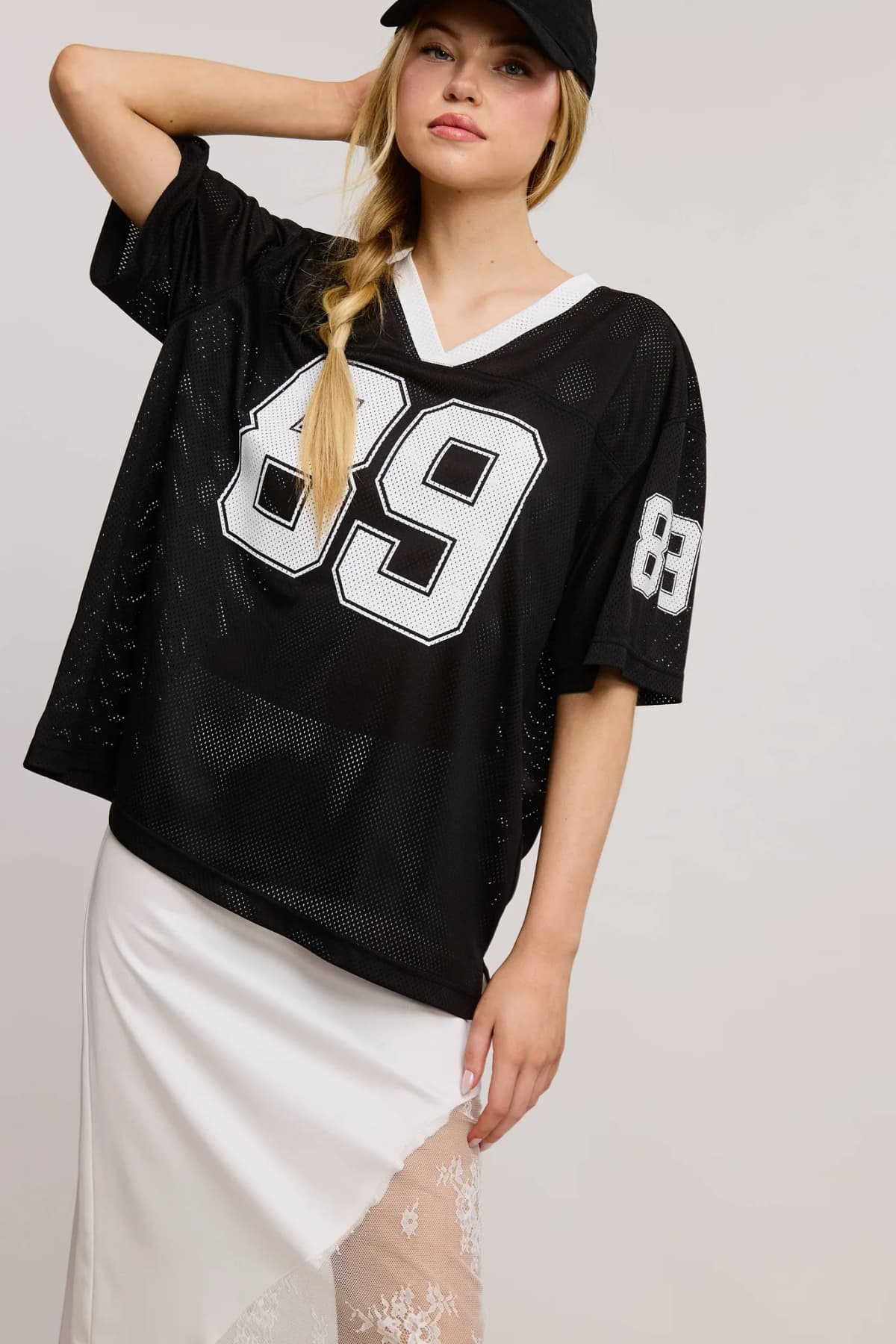 V Neck Sporty Jersey Shirt Top With Printed Number 89