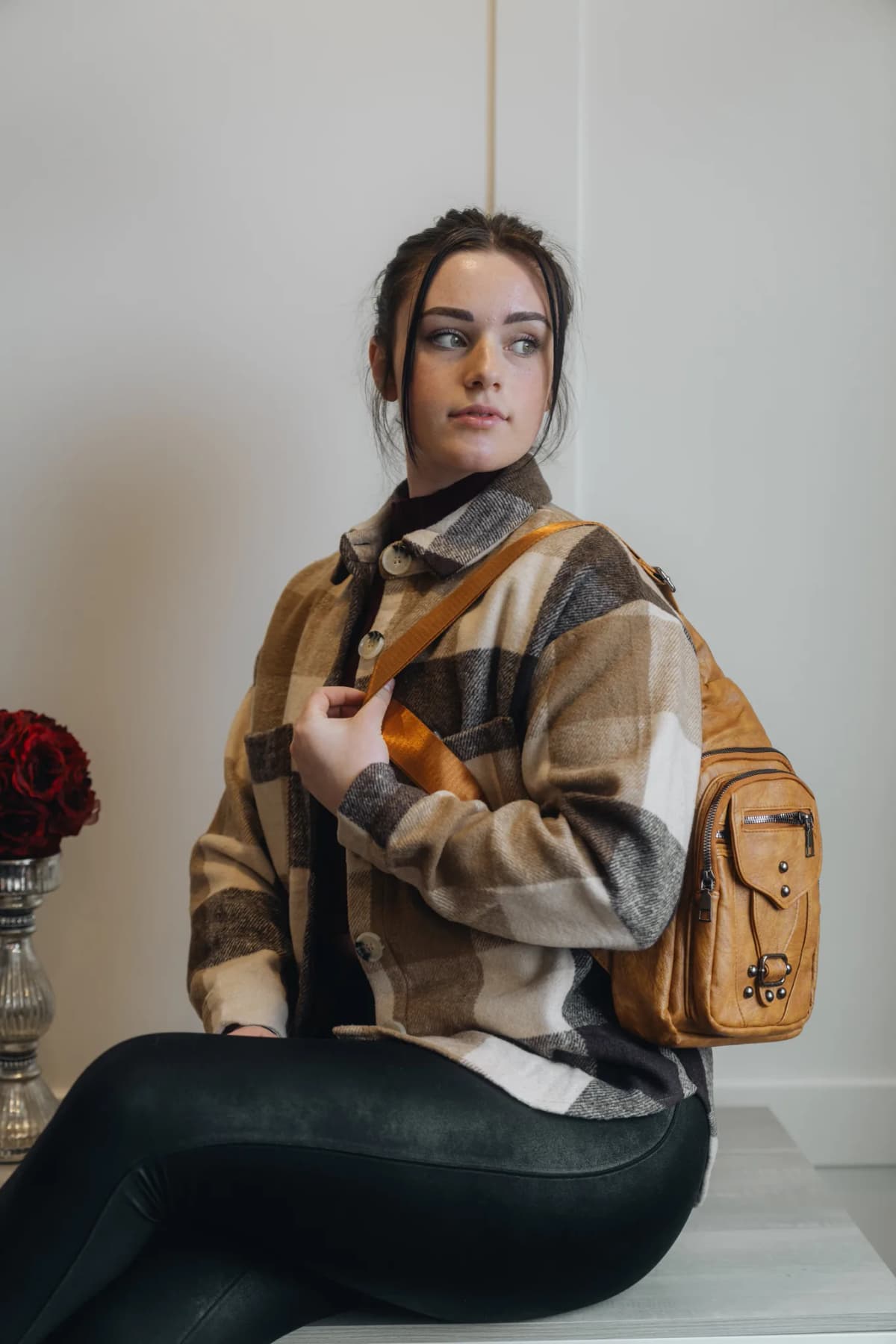 Plaid Color Block Buttoned Long Sleeve Shacket with Pocket