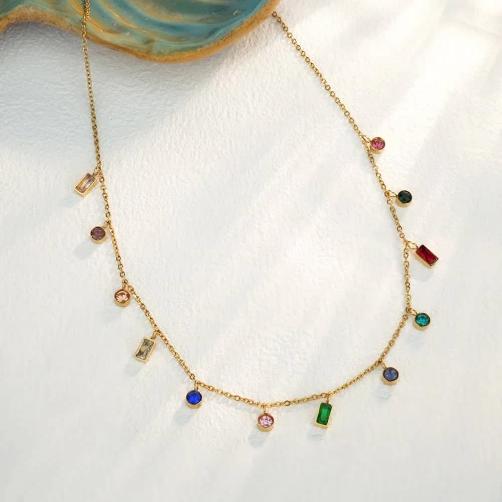 Rainbow Stone Dangle Necklace