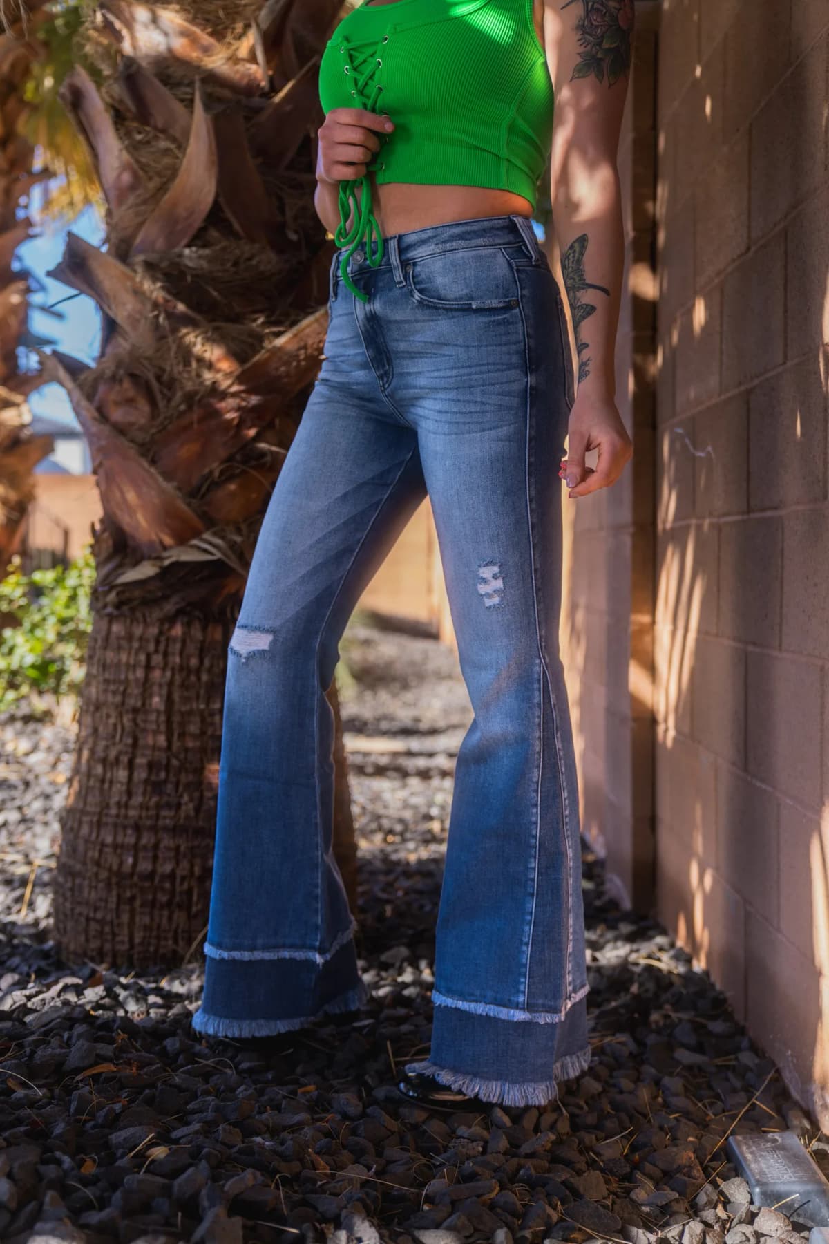 Double Frayed High Rise Flare Jean