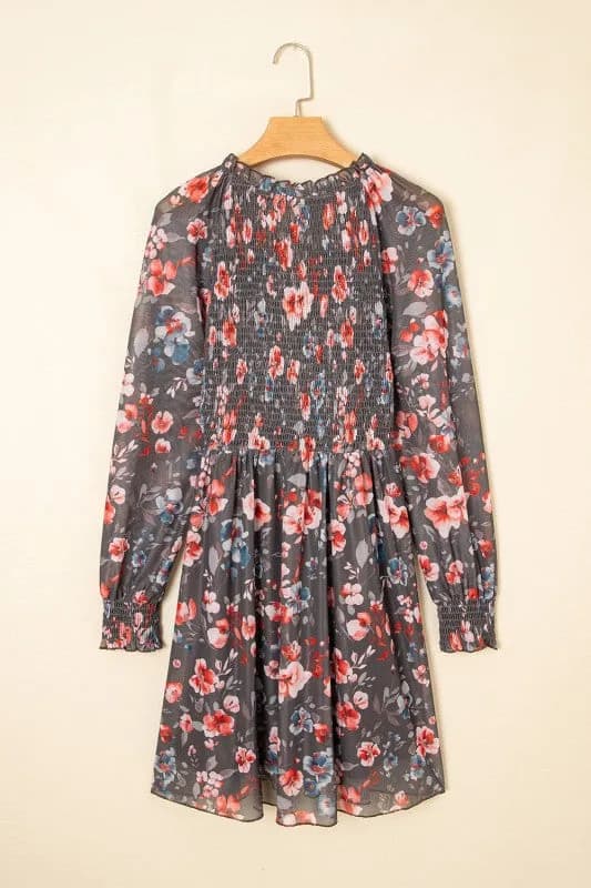 Floral Mesh Long Sleeve Mini Dress
