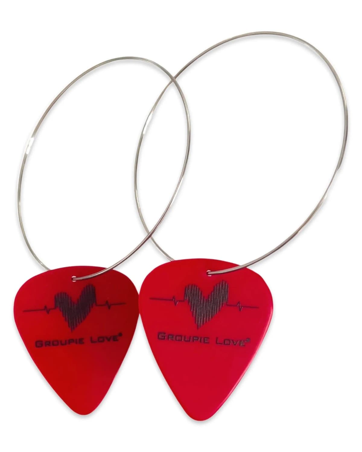 14K Gold Filled Red Single Guitar Pick Earrings Groupie Love (50mm)