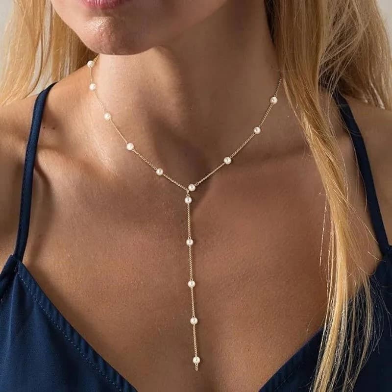 18K STAINLESS STEEL TARNISH FREE PEARL Y NECKLACE