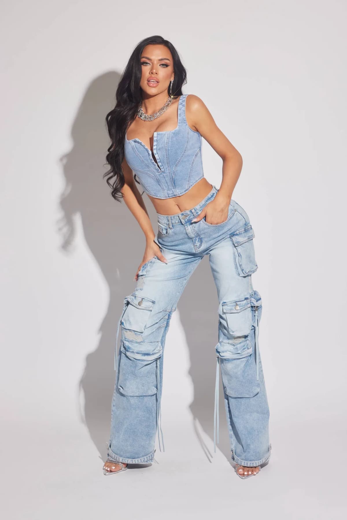 Beige Washed Cargo Jeans by WFFS