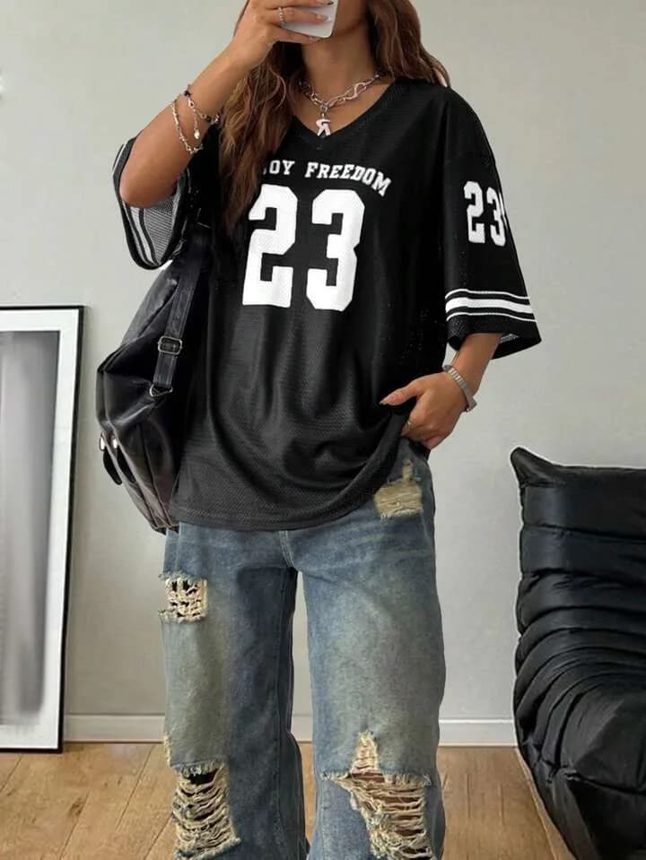 Black and White Enjoy Freedom Mesh Numbered 23 Jersey