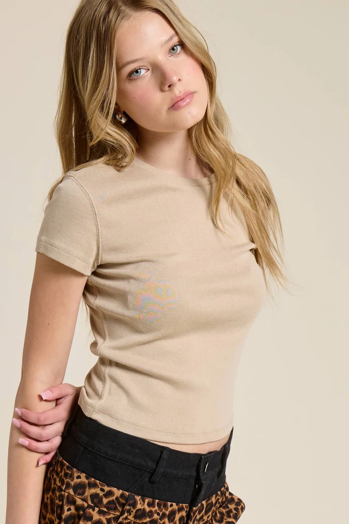 Red Basic Short Sleeve Baby Tee Knit Top