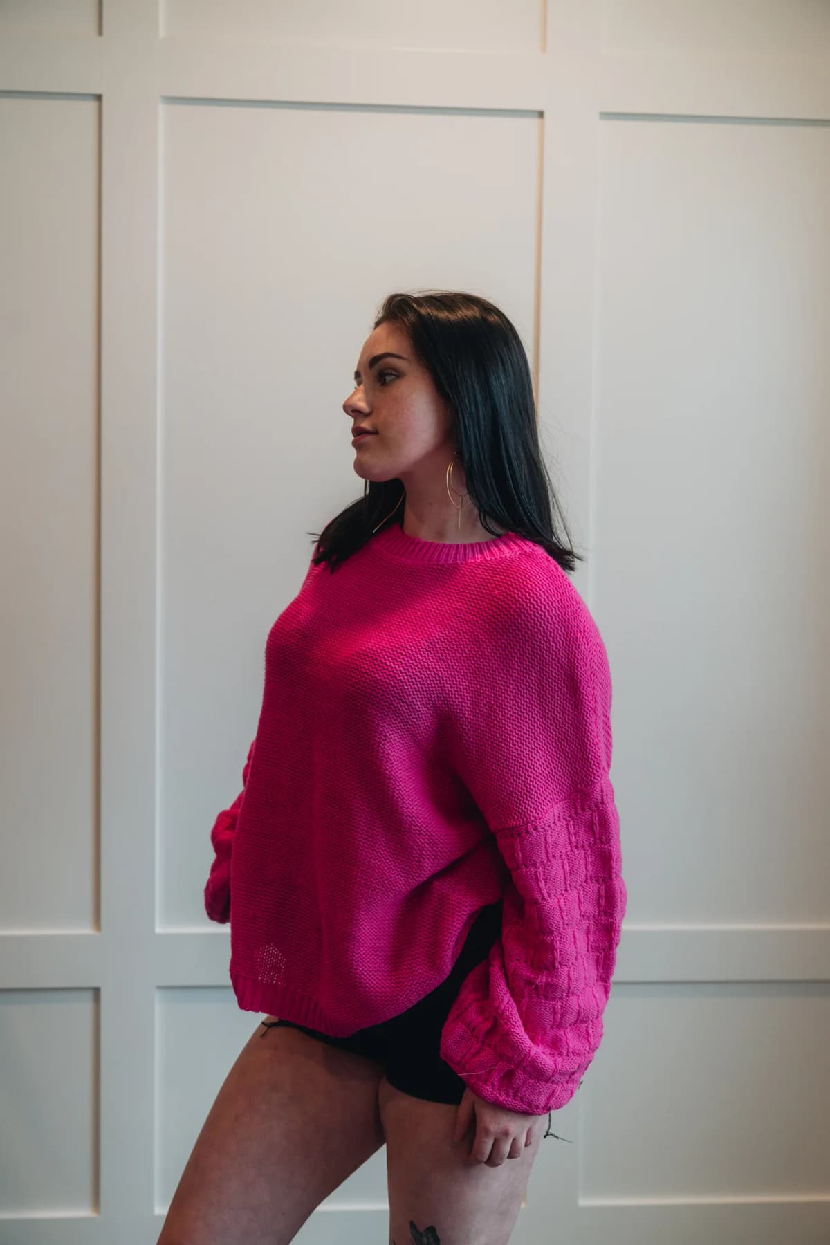Hollowed Bubble Sleeve Knit Sweater