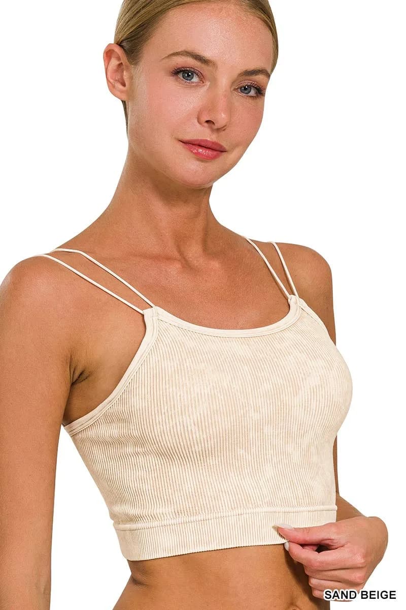 Washed Ribbed Seamless Double Strap Brami Zenana (Dk Rust)