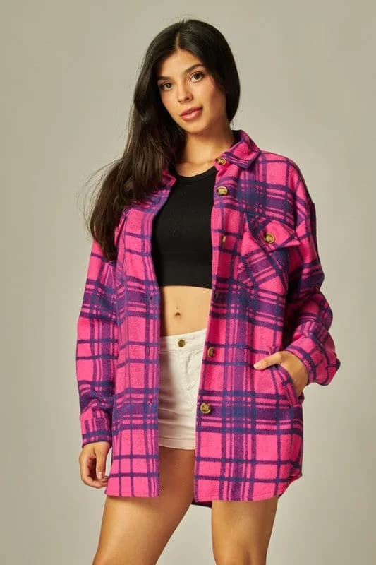 Flannel Plaid Oversized Button Down Jacket