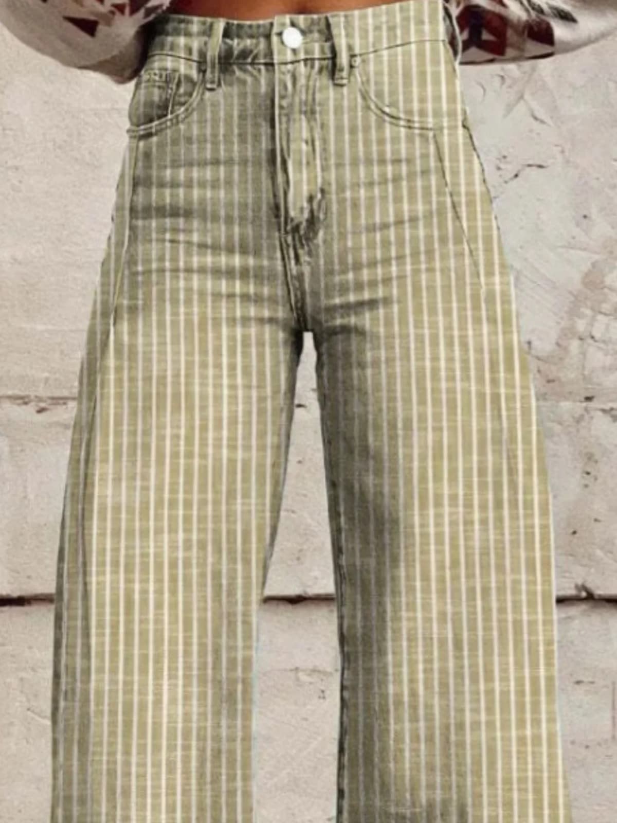 Striped High-Waisted Wide Leg Jeans
