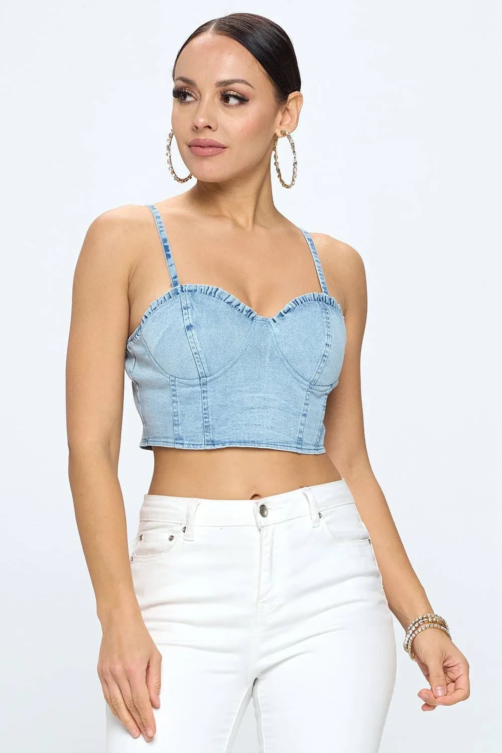 Denim Zipper Back Cropped Cami Top OhYes Fashion (Black)