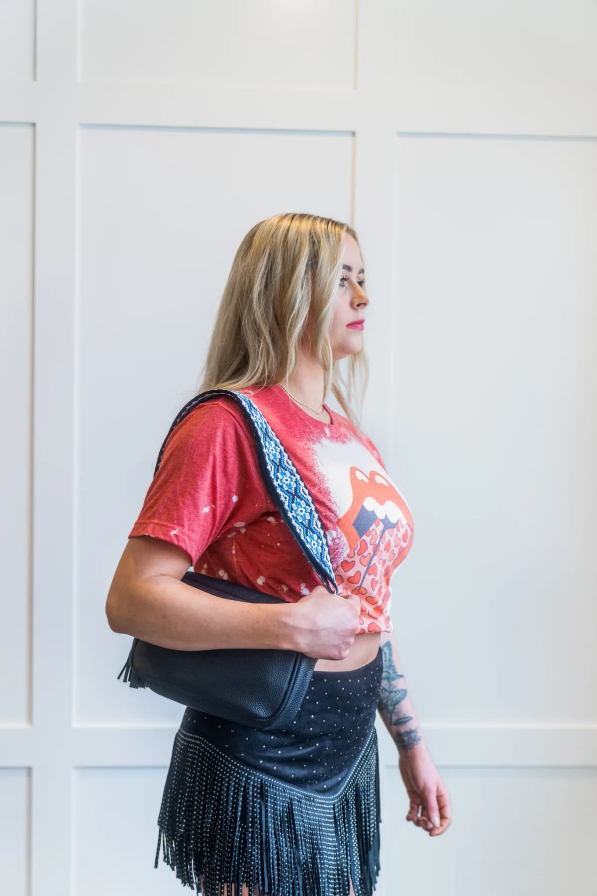 Vegan Leather Double Straps Crossbody Bag