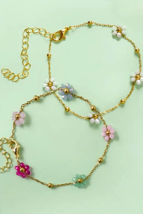 Summer Multi Beaded Flower Charm Bracelet