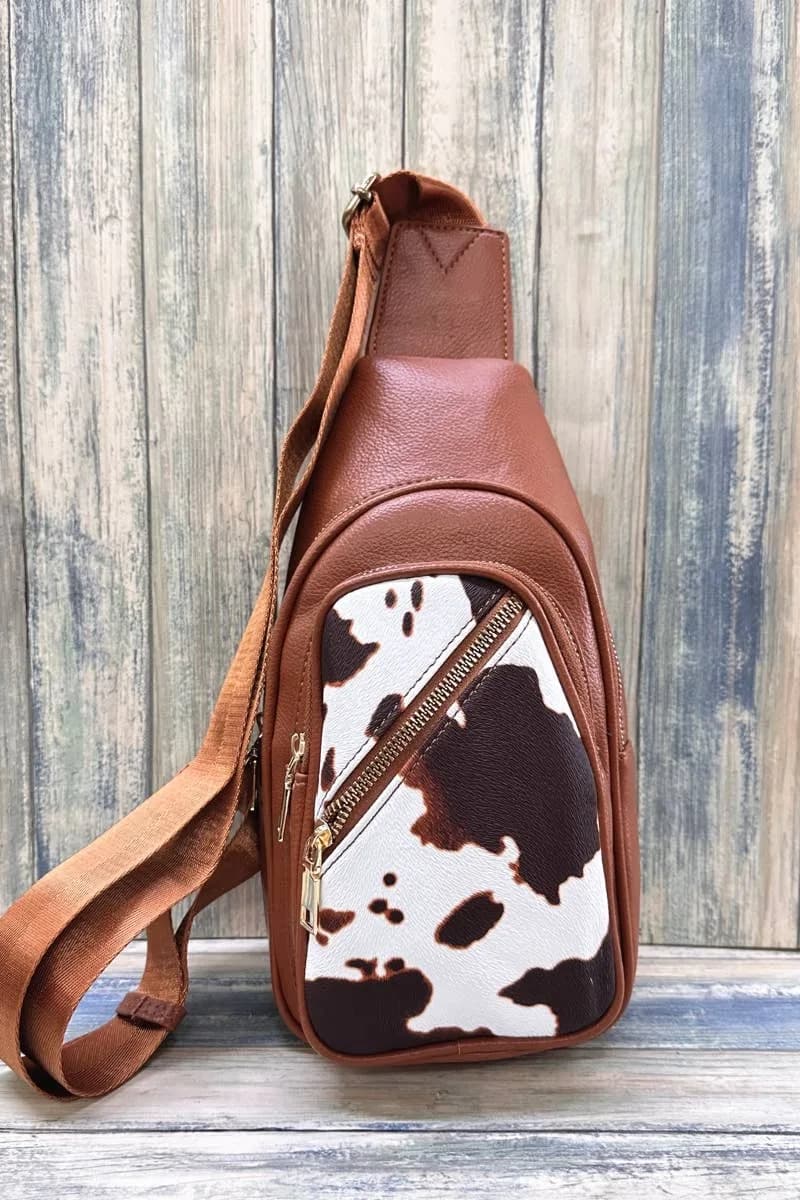 Cow Print Crossbody Sling bag Desheng Enterprise (Brown)