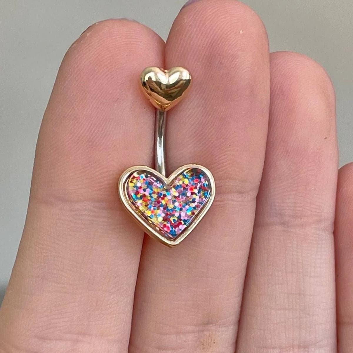 Gold Heart Belly Button Piercing 14G 10mm Surgical Steel