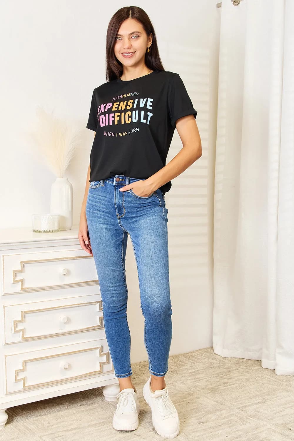 Simply Love Slogan Graphic Cuffed Sleeve Shirt