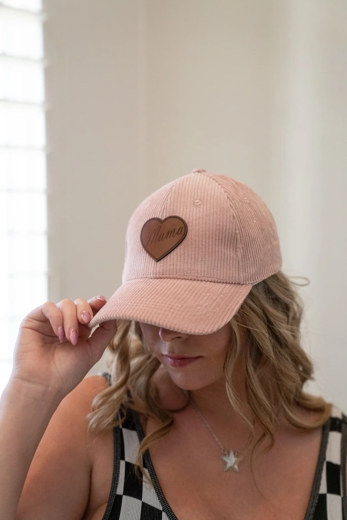 Corduroy Hat With Leopard Heart Leather Patch Trendy Tee Co (Pink)