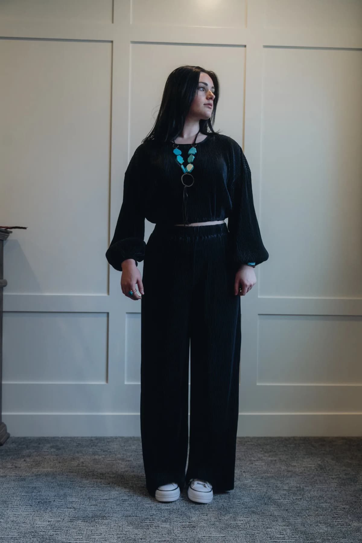 Corded Cropped Pullover and Wide Leg Pants Set Bellissima Fashion