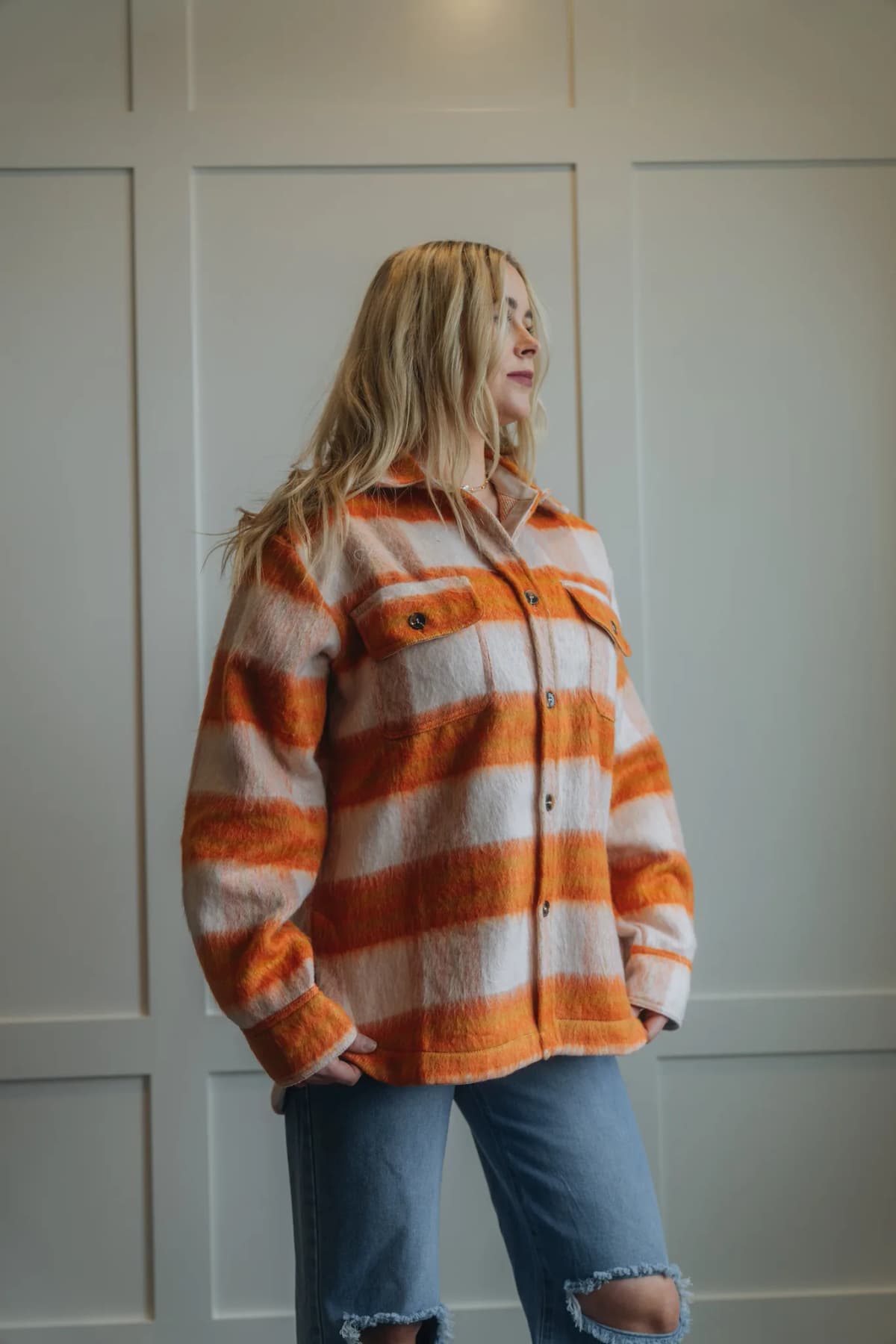 Orange Brushed Mohair Fall Winter Shacket La Miel