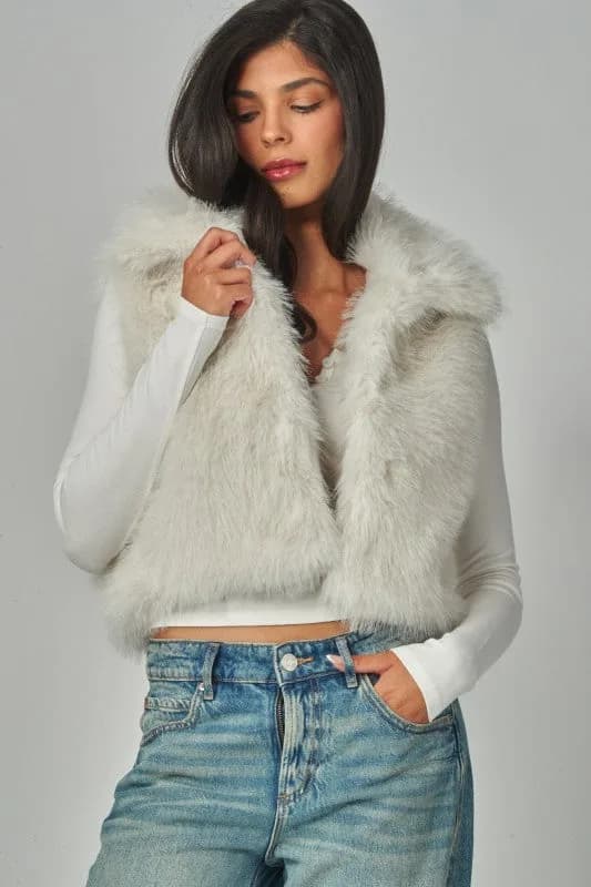 Foxy Faux Fur Crop Vest Gilet Light Beige Restocked!!