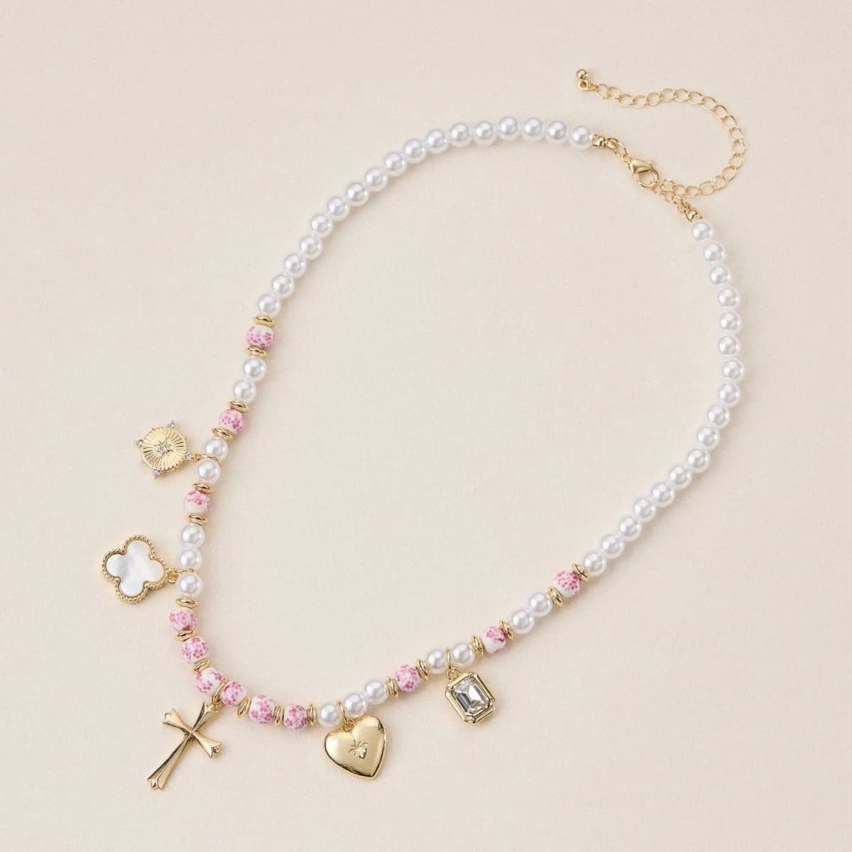 Faith & Love Pearl Ceramic Mixed Necklace by Lilla Haven