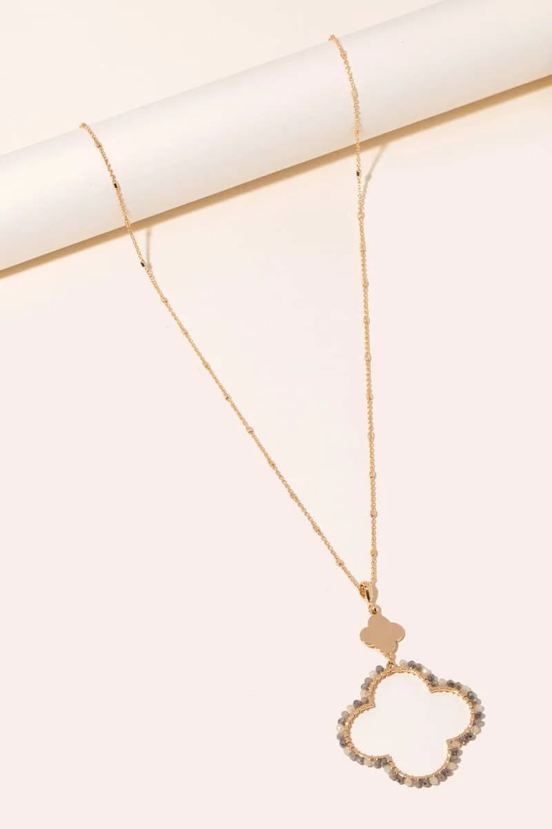 Beaded Clover Pendant Long Chain Necklace Anarchy Street (White)