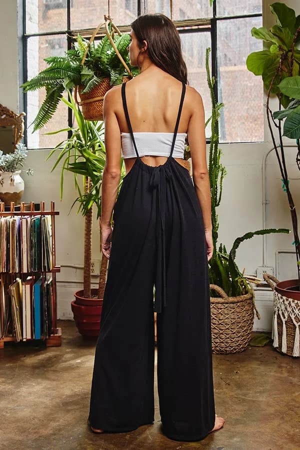 Wide Leg Solid Textured Knit Jumpsuit Pants Bucketlist